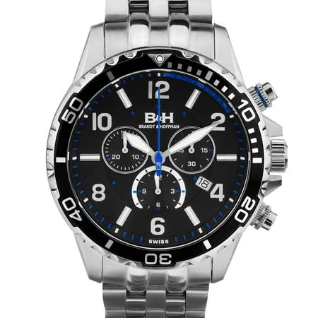 Swiss Diving Watch Brandt & Hoffman Men's Pythagoras dive chronograph, Swiss Made Ronda movement, Sapphjire crystal, Superluminova, multi-link bracelet ()