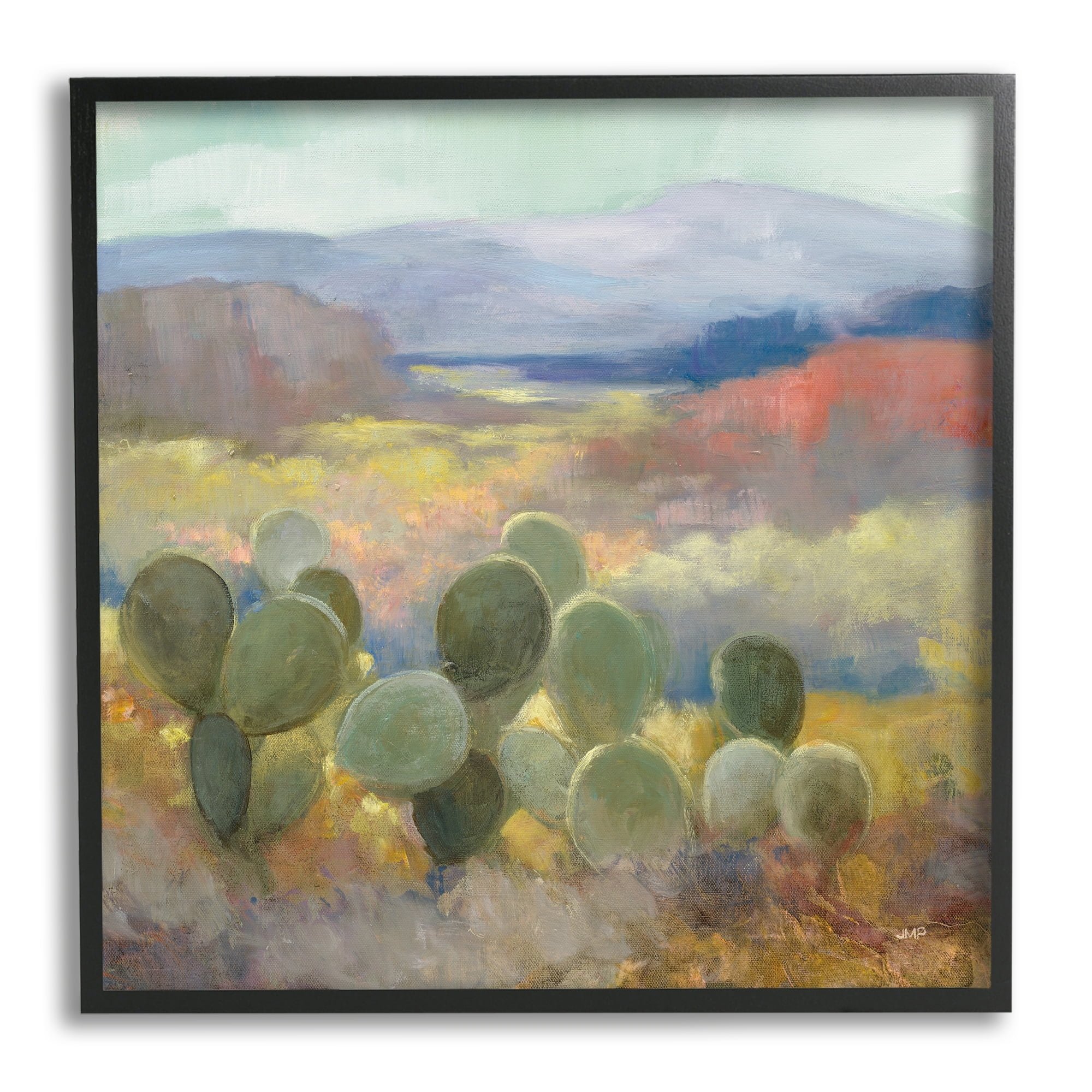 Stupell Industries Prickly Pear Cactus Plant Soft Desert Canyon Landscape Paintings Black Framed Art Print Wall Art, 24x24, by Julia Purinton