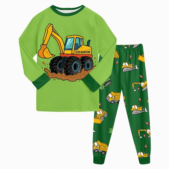 TOWED22 Baby Clothes Boy 6 12 18 24 Months 2T 3T 4T 5T Toddler Fall Winter Outfit Truck Embroidery Sweatshirt Pants Set Size:3-4 Y,Color:Light Green