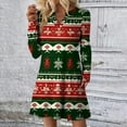 thumbnail image 2 of Women's Christmas Printed Dress Loose Fit V-Neck Casual Long Sleeve Holiday Party Dress, Flowy A-Line Vintage Style with Festive Pattern,Deep Red,Size 2XL, 2 of 5