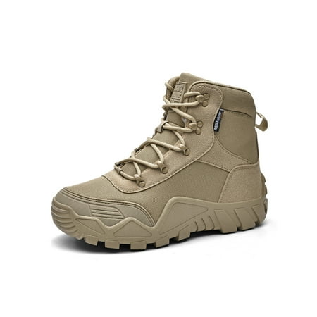 

Lacyhop Mens Tactical Boots Lightweight Combat Bootie Waterproof Hiking Boot Desert Slip Resistant Outdoor Shoes Non-Slip Lace Up Work Booties Khaki 8.5