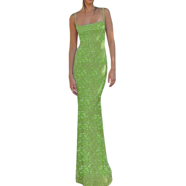 VISgogo Vestido de mujer, correa de espagueti, sin mangas, sin espalda, ajustado, estampado floral, vestidos largos VISgogo moda
