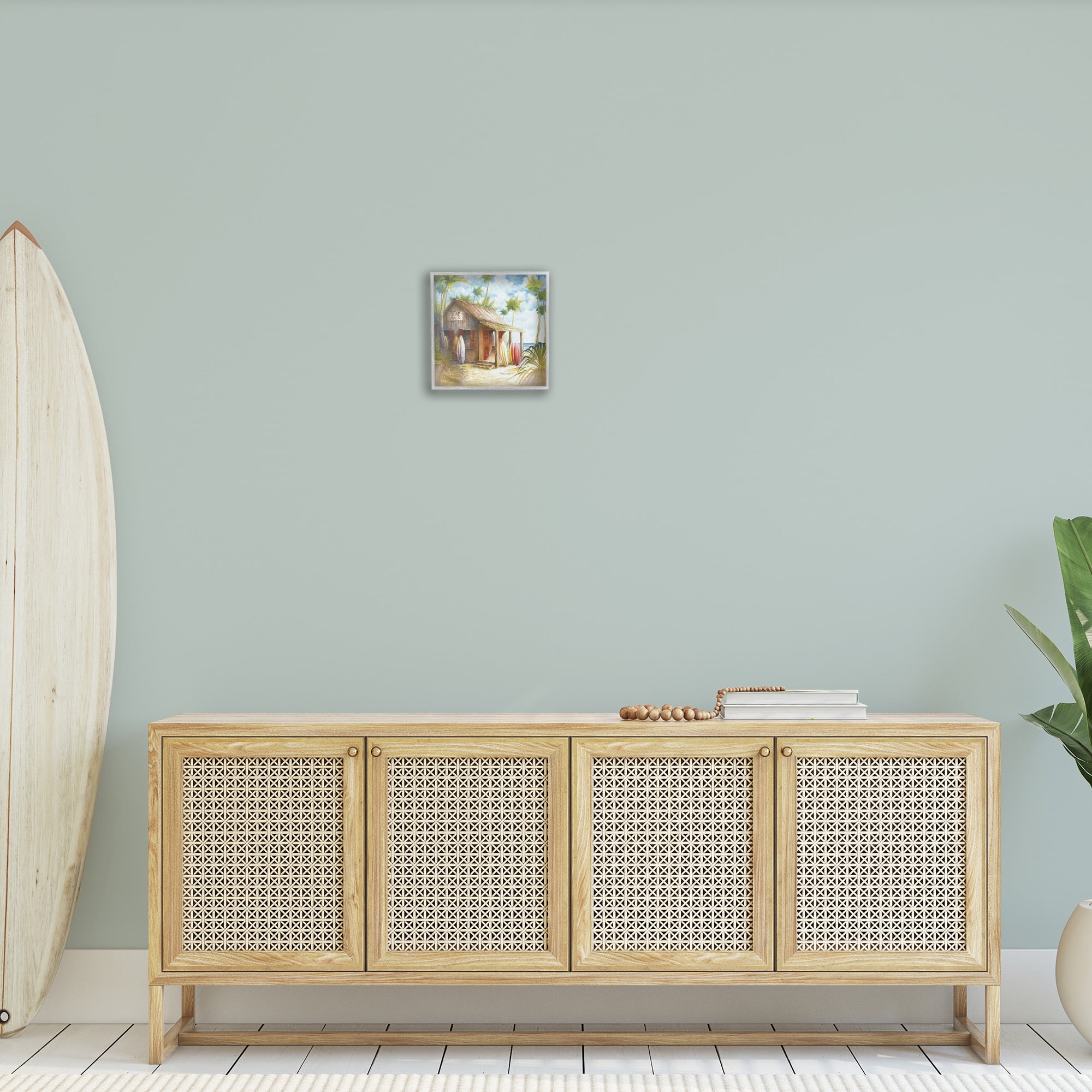 Stupell Industries Summer Surf Shack Landscape Painting Gray Framed Art Print Wall Art, 12 x 12