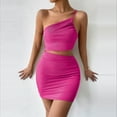 thumbnail image 2 of Fesfesfes Women Dress Solid Color Design Hip Drawstring One-shoulder Short Dress Under $10, 2 of 5