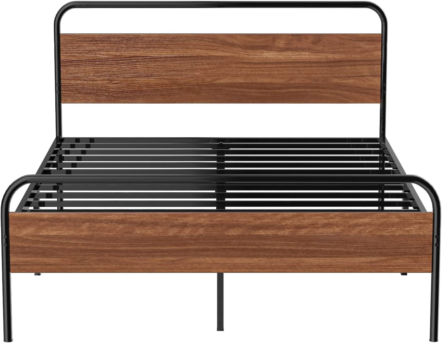 Lacoo 41 Inch Metal and Wood Platform Bed Frame, No Box Spring Needed, Metal Slat Support, Easy Assembly, Chestnut Brown, Full