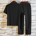 thumbnail image 6 of FRSASU Men's 2 Pieces Cotton Linen Set Henley Shirt Short Sleeve and Casual Beach Pants Summer Yoga Outfits Black, 6 of 6