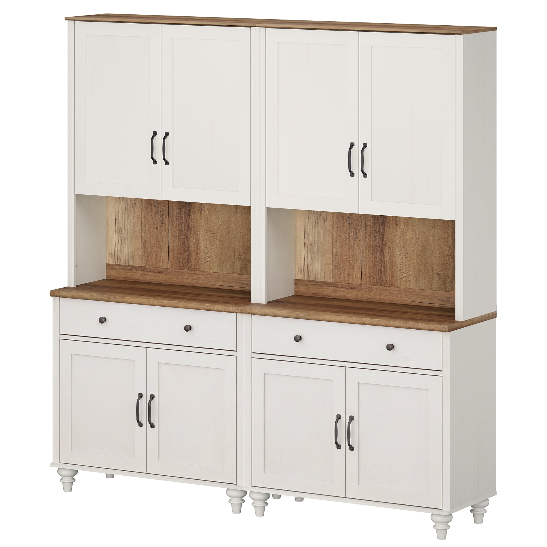 Sideboard Buffet Cabinet with Storage, Large Bookcase, Farmhouse Bookshelf with Ample Storage Cabinet, Large Library Wooden Bookshelves for Living Room, Office, White, 72" H
