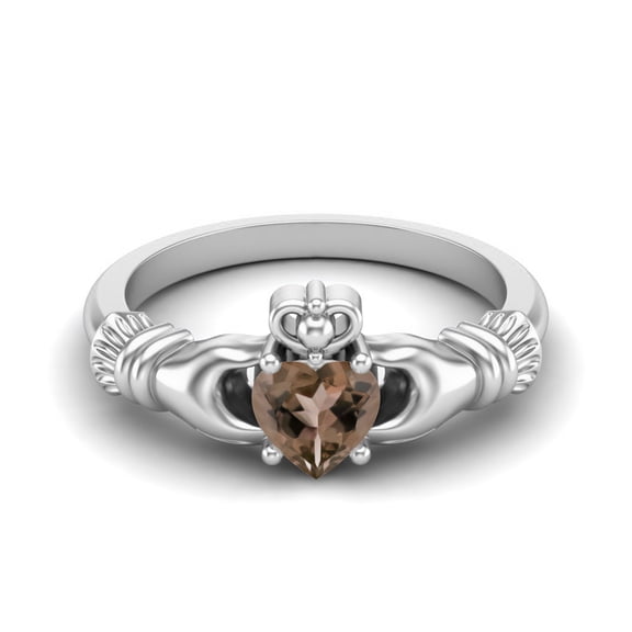 Mooneye Irish Claddagh 5mm Heart Smoky Quartz 925 Sterling Silver Solitaire Valentines Day Gift Ring