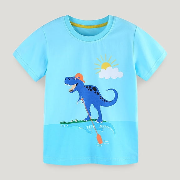 SOFTCCLO Boys Tshirts Short Sleeve Crewneck Graphic Tees Cartoon Dinosaur Print Summer Sport Casual Comfy Kids T Shirts Size 3-4Y