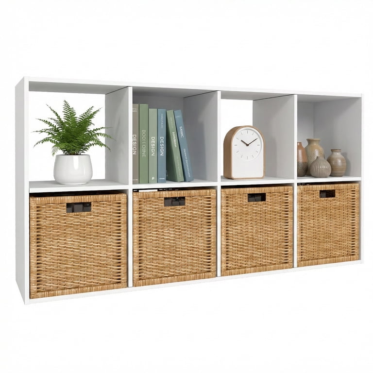 TrumanPick 8-Cube Bookcase, White Wooden Storage Shelf photo 1