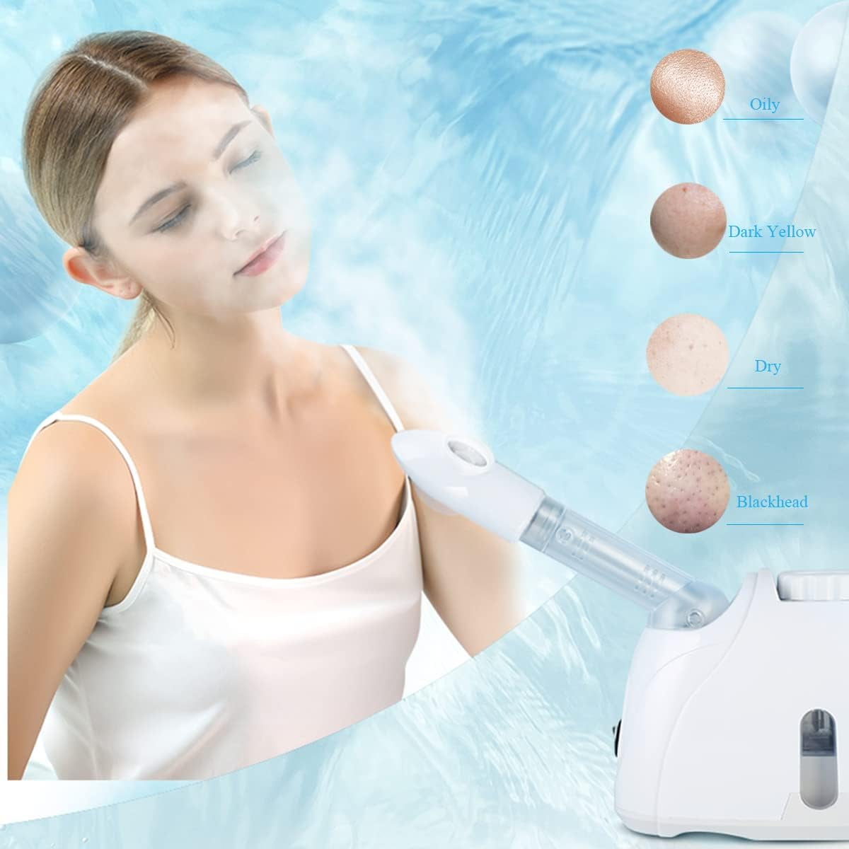 Quiet&Far Facial Steamer Warm Mist Humidifier with Extendable Arm & Adjustable Nozzle for Sinuses Moisturizing Unclogs Pores or deep Cleaning Skin Professional Facial Steamer at Home, White