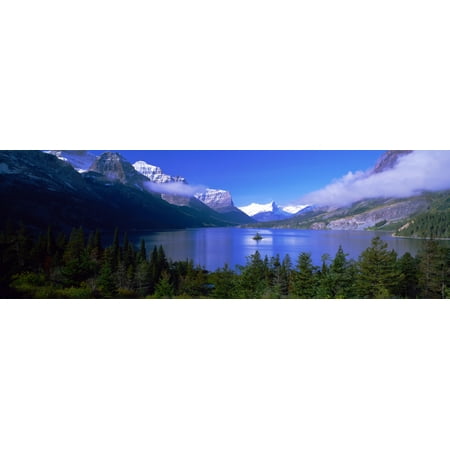 Lake surrounded by mountains St Mary Lake Glacier National Park Montana USA Stretched Canvas - Panoramic Images (27 x