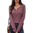 thumbnail image 2 of Blusas de Mujer, Corte Entallado, Cuello en V, Botones, Camisa Henley Rojo Ladrillo XL, 2 of 10