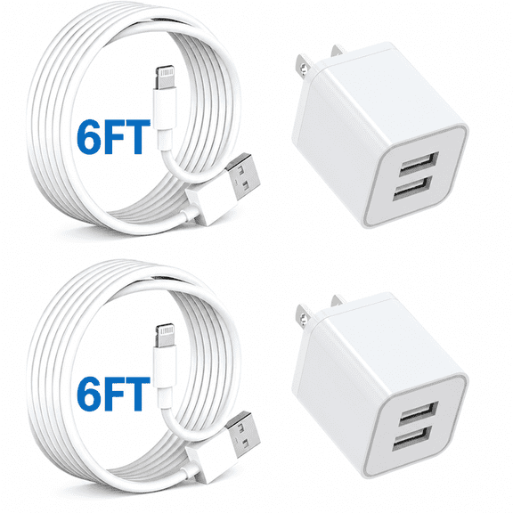 Wall Charger Compatible for iPhone Charger Cable 6ft, 2 Pack Dual Port USB Block Cube Adapter with Charging Cord Compatible for iPhone 14/13/12/11 XS/XS Max/XR/X 8/7/6Plus SE,iPad, Samsung Galaxy, M