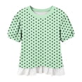 thumbnail image 7 of WAGUTH Women's Polka Dot Print Tops Crew Neck Puff Short Sleeve Casual Blouses with Ruffle Hem for Daily Wear,Green,XXL, 7 of 7