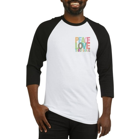 CafePress - Peace Love Third Grade Baseball Jersey - Cotton Baseball Jersey, 3/4 Raglan Sleeve Shirt