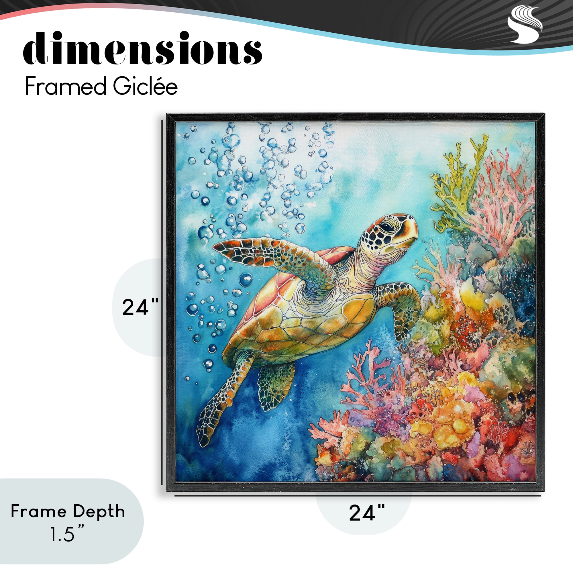 Stupell Industries Underwater Sea Turtle Bubbles Black Framed Giclee Art, design by Tina LeCour