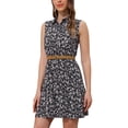 thumbnail image 4 of Vestido sin mangas de media abertura con estampado floral para mujer Inspire Chic, largo hasta la rodilla, con cinturón, talla XS, color negro, 4 of 5