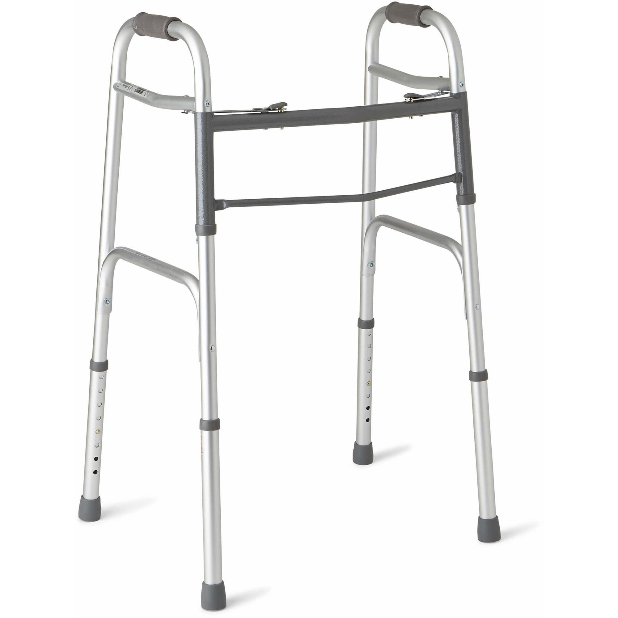 Medline Deluxe Two-Button Folding Walker with Adjustable Height Legs, 300 lb Weight Capacity