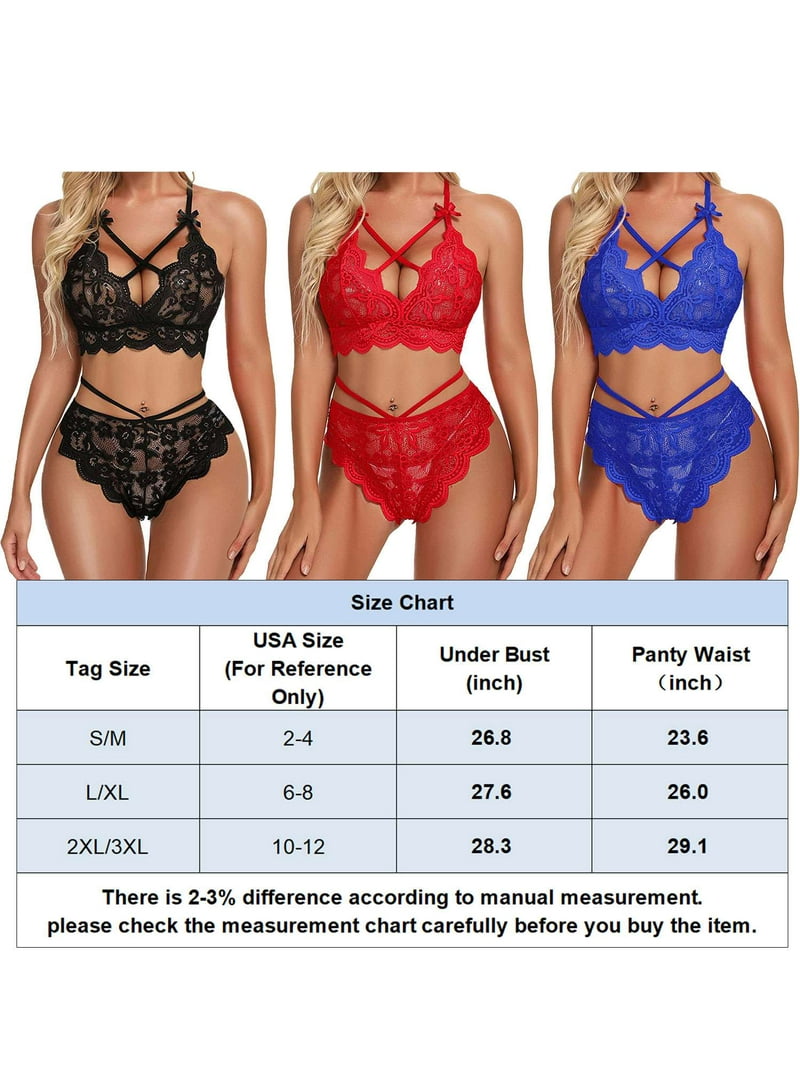 Spencer Sexy Lingerie Set for Women, 2Pcs Floral Lace Strappy Bralette and  Panty Set for Valentine's Day (2XL/3XL, Red)