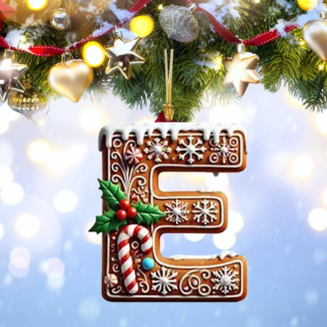 Hbdhejl 26 Alphabet Ornaments For Christmas Tree Candy Cane Initial Letter M Pendant With Berries Pattern Mini Hanging Decorations For Party Diy