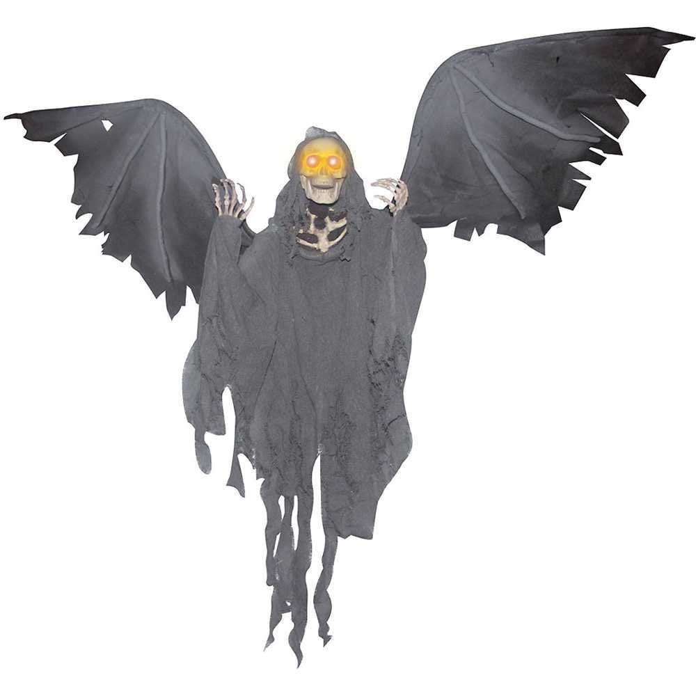 36" ANIMATED REAPER~WINGS FLAP~HEAD MOVES~LIGHTS/SOUNDS~Halloween Decoration~NEW 