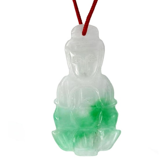 Simulated Green White Jade Buddha Pendants With Red Cord