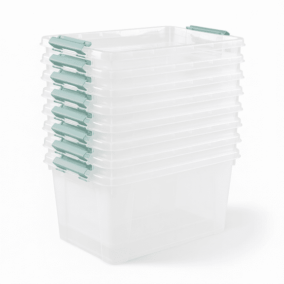 Set of 8 Clear Latching Storage Bins with Lids, 14 Quart, Stackable Plastic Containers for Home Organization