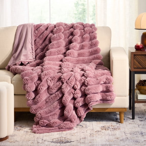 Better Homes & Gardens Exaggerated Channel Faux Fur Oversized Couch Throw Blanket, Violet Gem, 50 x 72 in