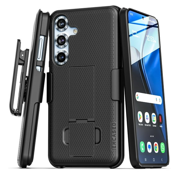 Encased DuraClip Designed for Samsung Galaxy S25 Plus Belt Clip Case with Holster and Kickstand (Black)