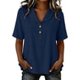 thumbnail image 2 of Yrmaups Loose Fit Short Sleeve Button Down Blouse for Women, Casual Collared Top, Soft Stretch Tee for Beach Travel Office Everyday Wear, Navy M, 2 of 6
