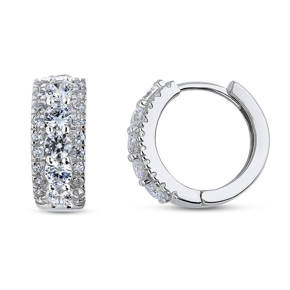 BERRICLE Sterling Silver 5-Stone Cubic Zirconia CZ Small Fashion Hoop Huggie Earrings for Women, Rhodium Plated 0.53 inch, Clear Color