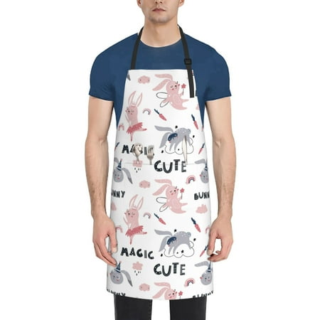 

Picia Cute Magic Bunny Waterproof Apron for Unisex Adult - Adjustable Bib Apron with Pockets Ideal for Cooking Gardening Painting and Household Chores