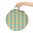 thumbnail image 2 of Geometric Round Floor Cushion with Handle, Repetitive Intricated Mosaic Pattern in Aqua Colors and Tangerine Tones, Pillow for Living Room & Dorms, 18" Round, Apricot Dark Seafoam, by Ambesonne, 2 of 4