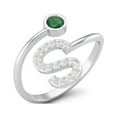 thumbnail image 2 of Capital S Initial Letter Emerald Women Adjustable Front Open Valentines Day Gifts Ring 925 Sterling Silver, 2 of 3