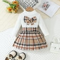 thumbnail image 4 of Utlike Baby Girls Outfits Long Sleeve Top Plaid Printed Bow Skirt Two Piece Set Matching Sets For Girl Size 4 Years-5 Years, 4 of 9