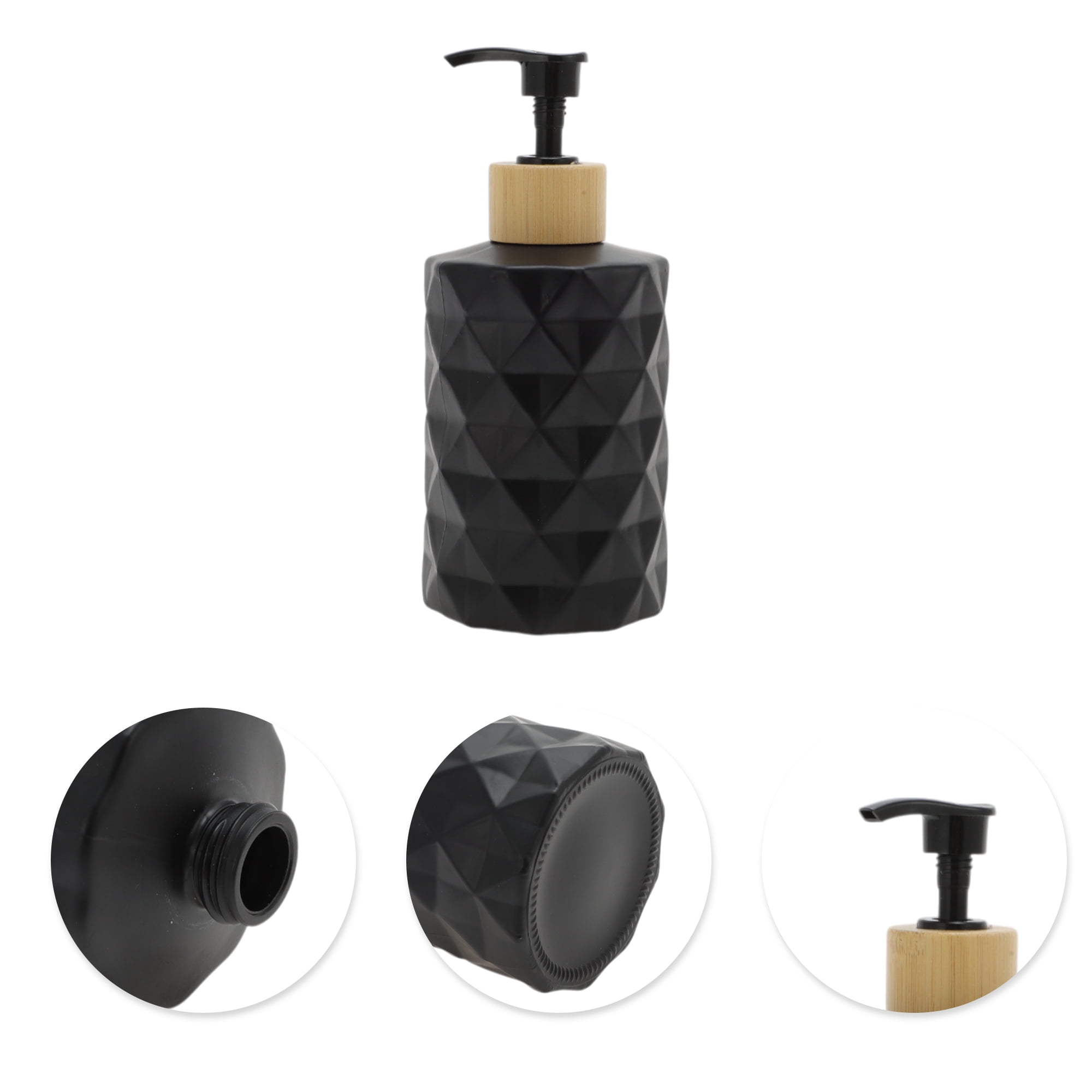 Unique Bargains 1 Pc Round Bottom Diamond Pattern Soap Dispenser 11.16oz Black