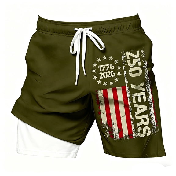WERYOUNG Boy's Swim Trunks With Compression Liner Patriotic Printed Swim Shorts Kids Youth Independence Day Beachwear Holiday Vacation Beach Soft Swimwear Bottoms