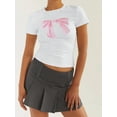 thumbnail image 2 of Women Crop T-Shirts Bow Print Summer Short Sleeve Basic Tops Casual Pullovers for Streetwear Aesthetic Grunge Clothes, 2 of 7