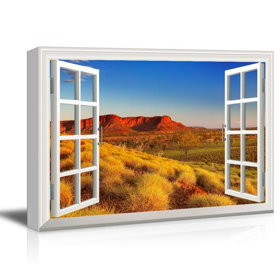 wall26 Window View Canvas Wall Art - Red Rock Formation in The Desert - Giclee Print Gallery Wrap Modern Home Art Ready to Hang - 16x24 inches