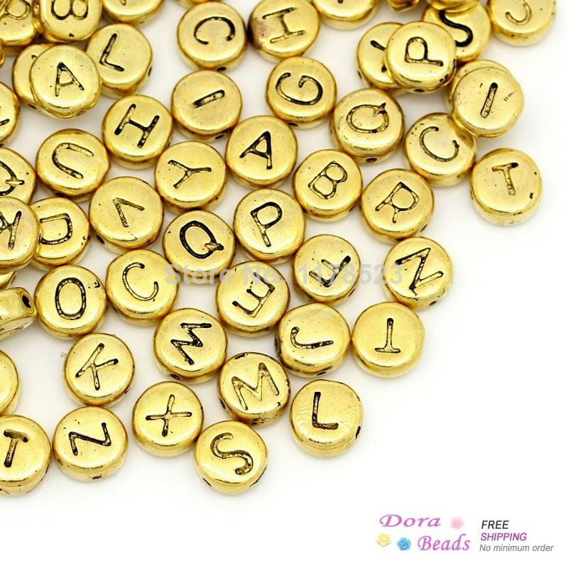400 Gold Alphabet Letter Beads 6.5mm Acrylic Jewellery Making Beads 
