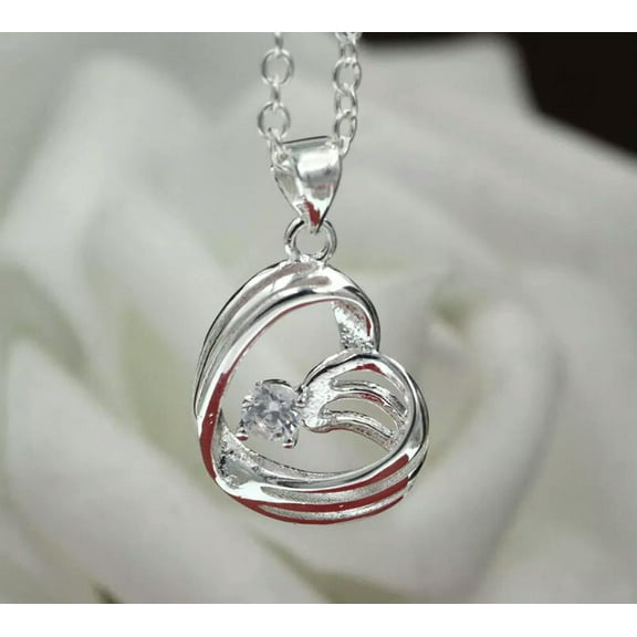 EOEMY 925 Sterling Silver Plating New Fashion Women Crystal Jewelry Pendant Necklace