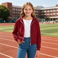 thumbnail image 4 of Resicozy Hoodies for Teen Girls Zip Up Long Sleeve Cropped Sweatshirts for Kids Cute Preppy Youth Trendy Fashion Back to School 5-15 Years Wine 140, 4 of 7