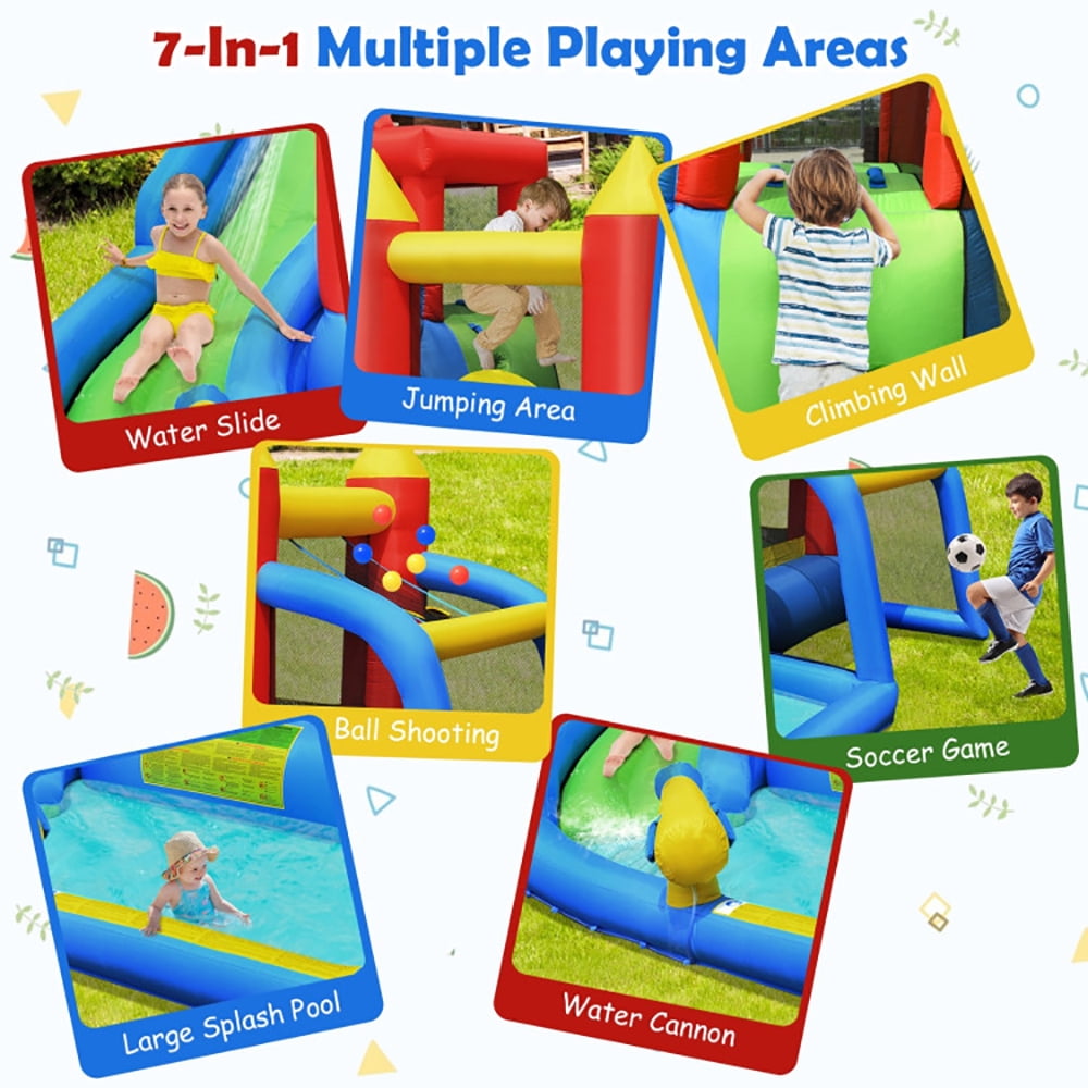 Aimee Lii Inflatable Bounce House Splash Pool with Water Climb Slide Blower included, Bounce House Water Slide for Kids 5-10
