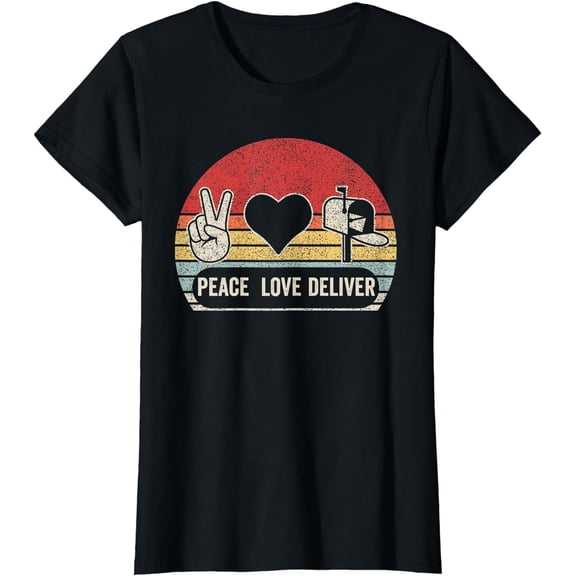 Vintage Retro Peace Love Deliver Post Box Cute Postal Worker T-Shirt