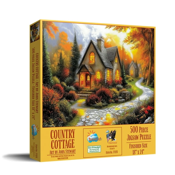 SUNSOUT INC - Country Cottage - 500 piece Jigsaw Puzzle for Adults by Artist: John Stewart - Finished Size 18" x 24" - MPN# 77178