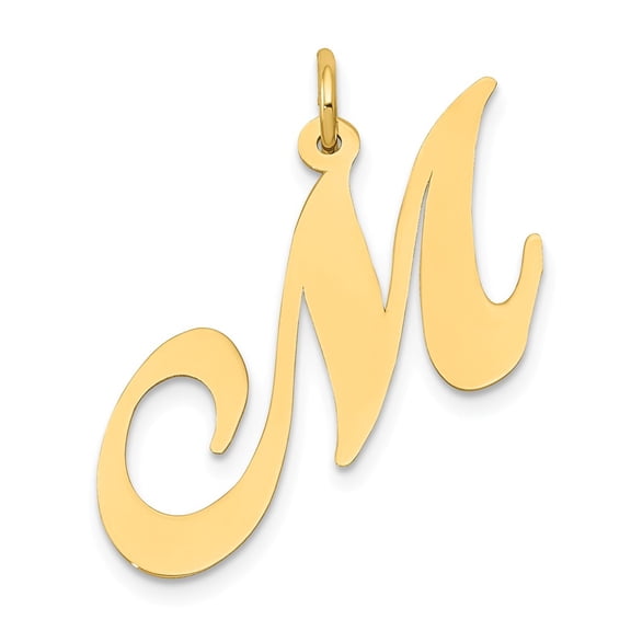 14k Yellow Gold Large Fancy Script Letter M Initial Charm Pendant
