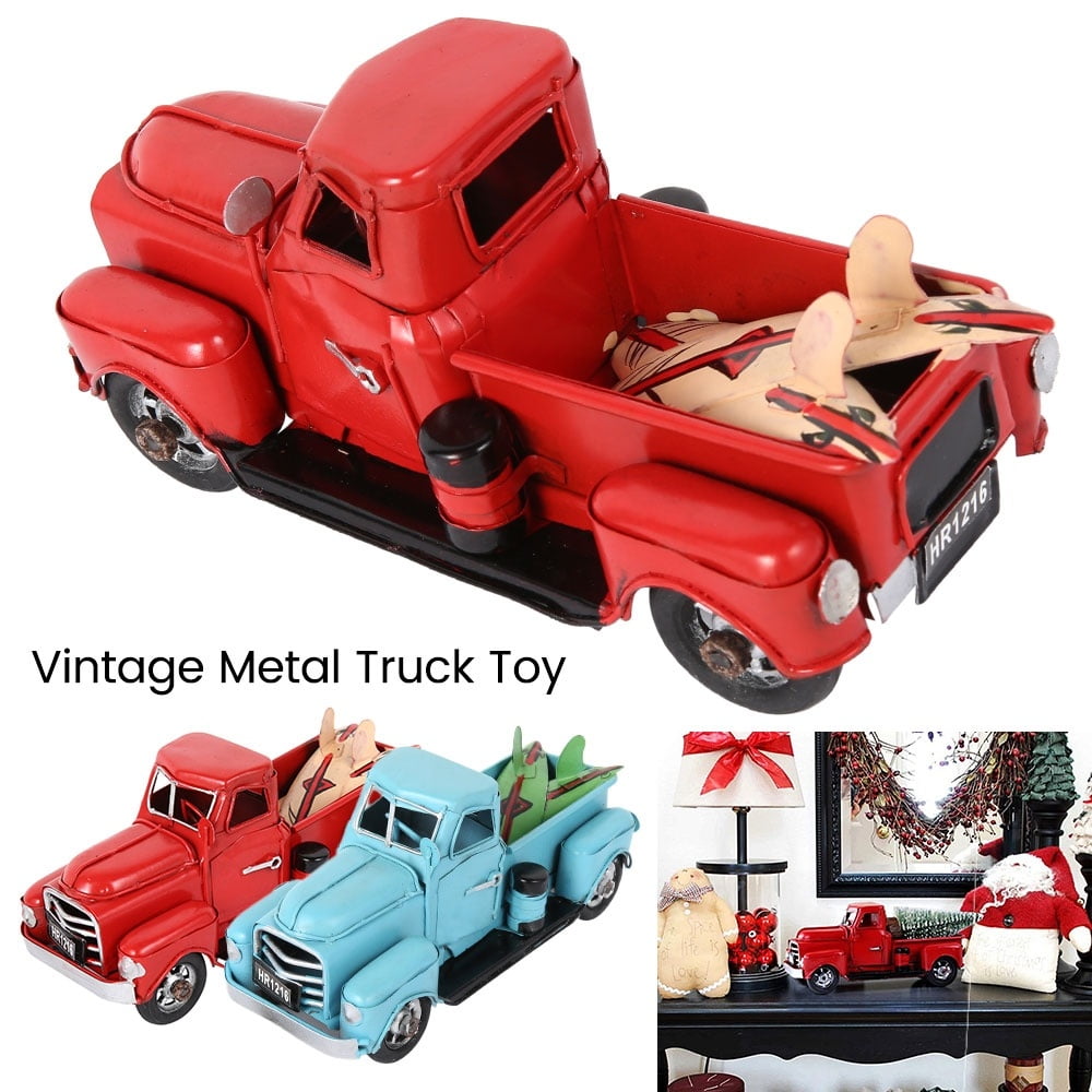 Red Metal Truck & Movable Wheels Xmas New Year Gifts Christmas Table Decor Toys 