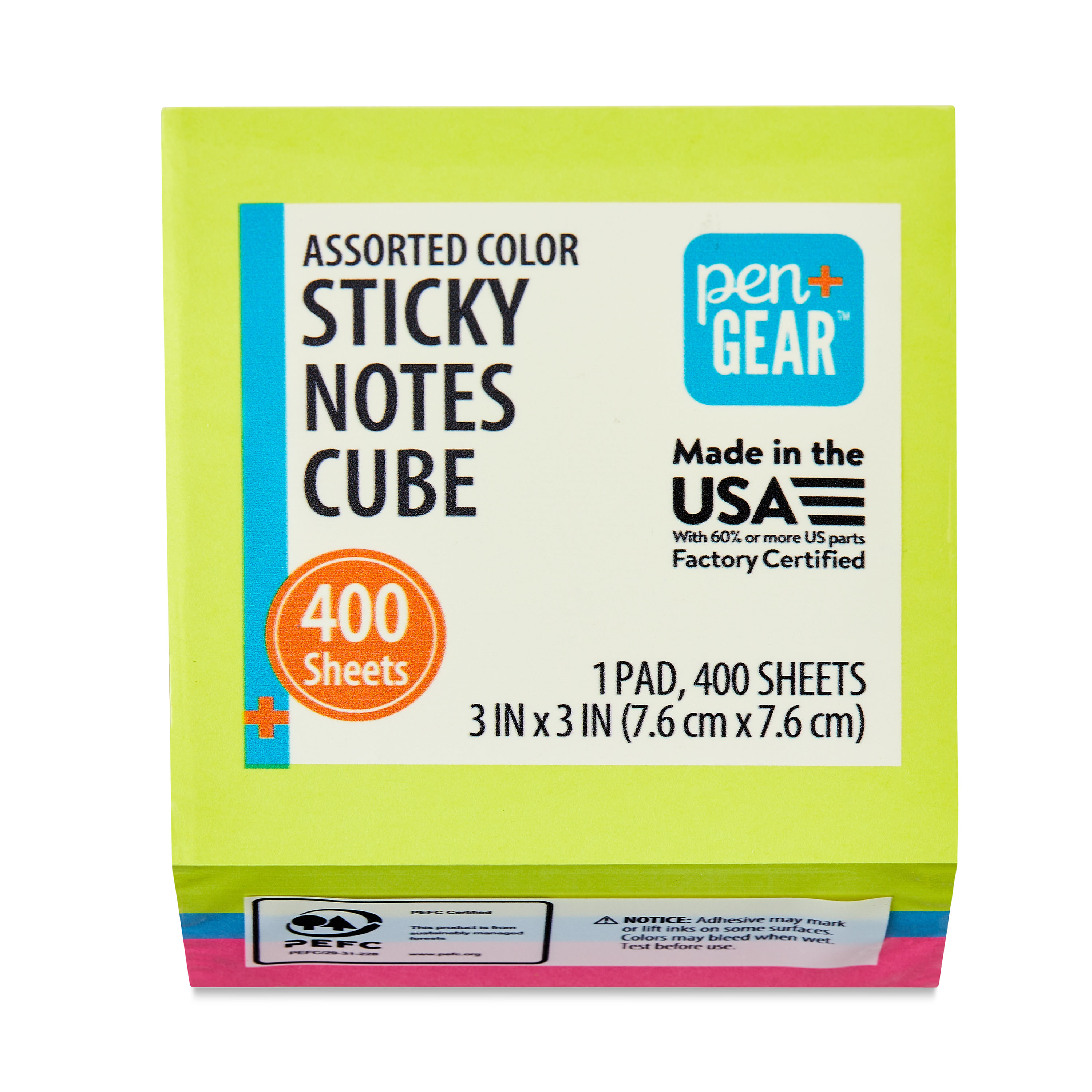 Pen+Gear Multicolor Sticky Notes Cube, 3” x 3”, 400 Sheets