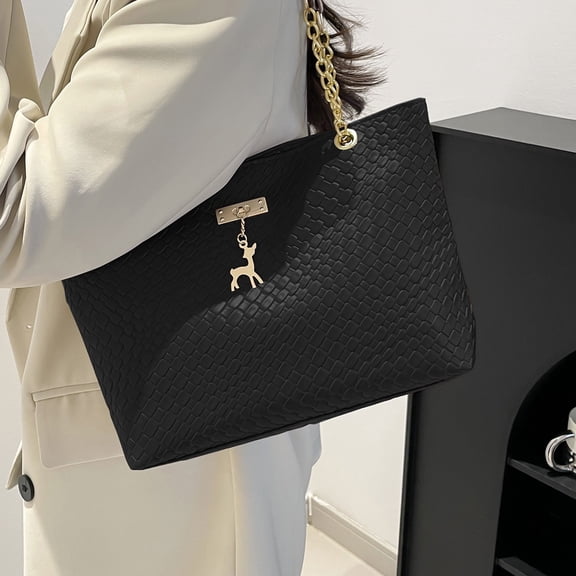 Women’s Large Capacity Shoulder Bag | Vintage Vegan Leather Handbag Brown White Khaki Red | 11x8.5x3.7 in Durable Tote • Fashionable Versatile Work Travel Purse